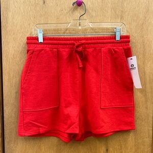 New Mono B Ruby Red Super Soft French Terry Lounge Drawstring Shorts Sz Large